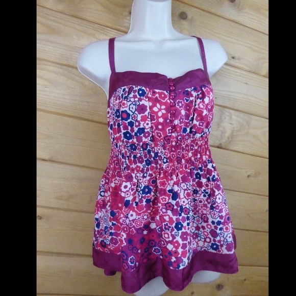 Odille Fuchsia Floral Silk Tunic Cami Ties Back 8 - Picture 9 of 10